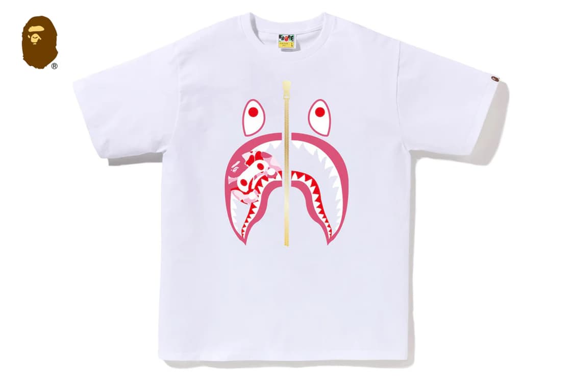 [S] 베이프 ABC 핑크 카모 샤크 마일로 반팔티 화이트 상품이미지1