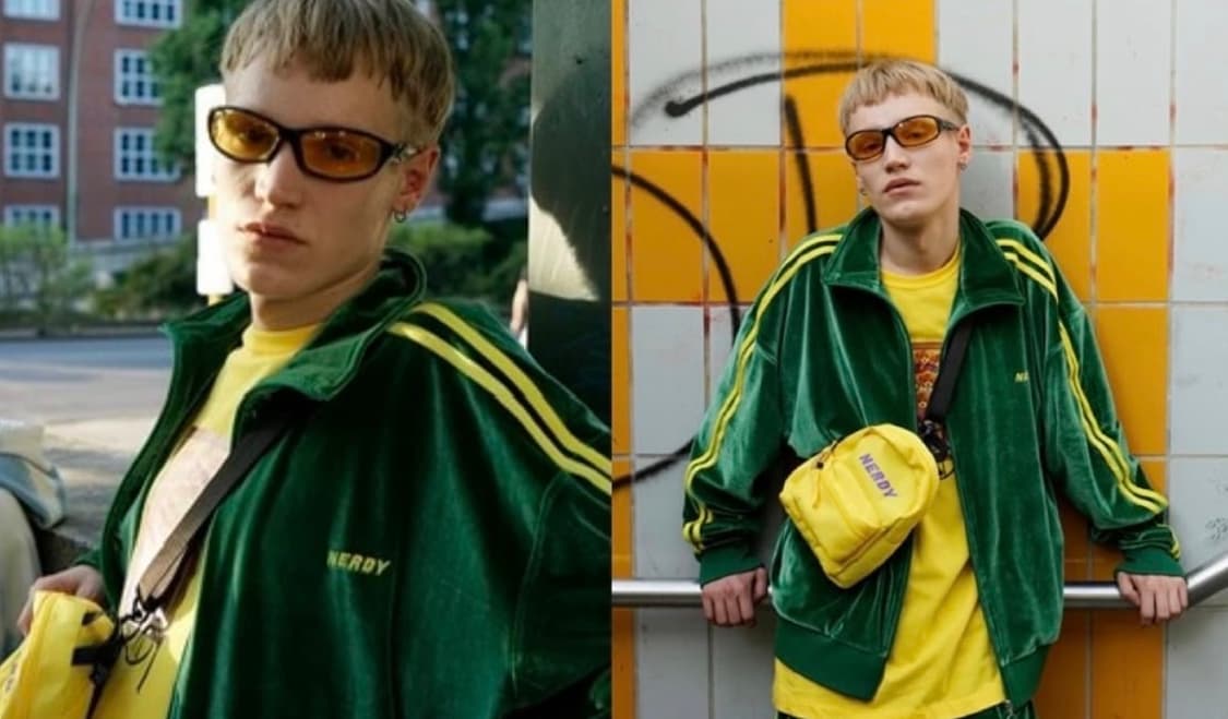 널디 빈티지 NCT 정우 벨벳 그린 옐로우 트랙탑 져지 자켓 L 상품이미지5