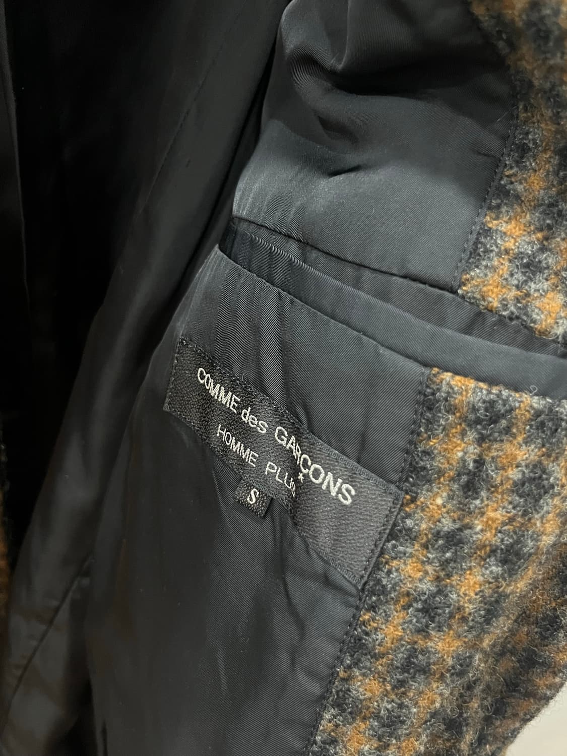 꼼데가르송 빈티지 울 브라운 체크 패턴 더블 자켓 S 상품이미지4