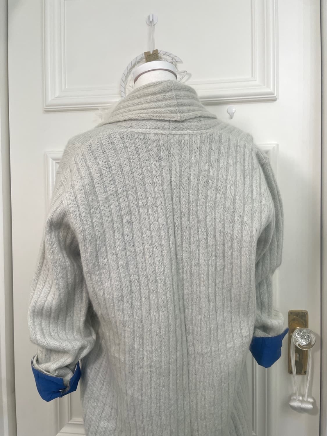 sheer green open rib cardigan&khaki chec 상품이미지4