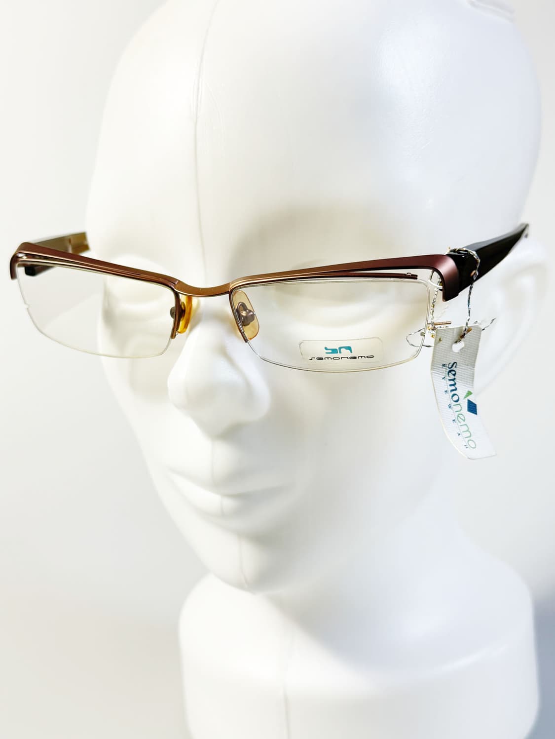 SEMONEMO 브라운 반무테 스퀘어 메탈 빈티지 안경 상품이미지8