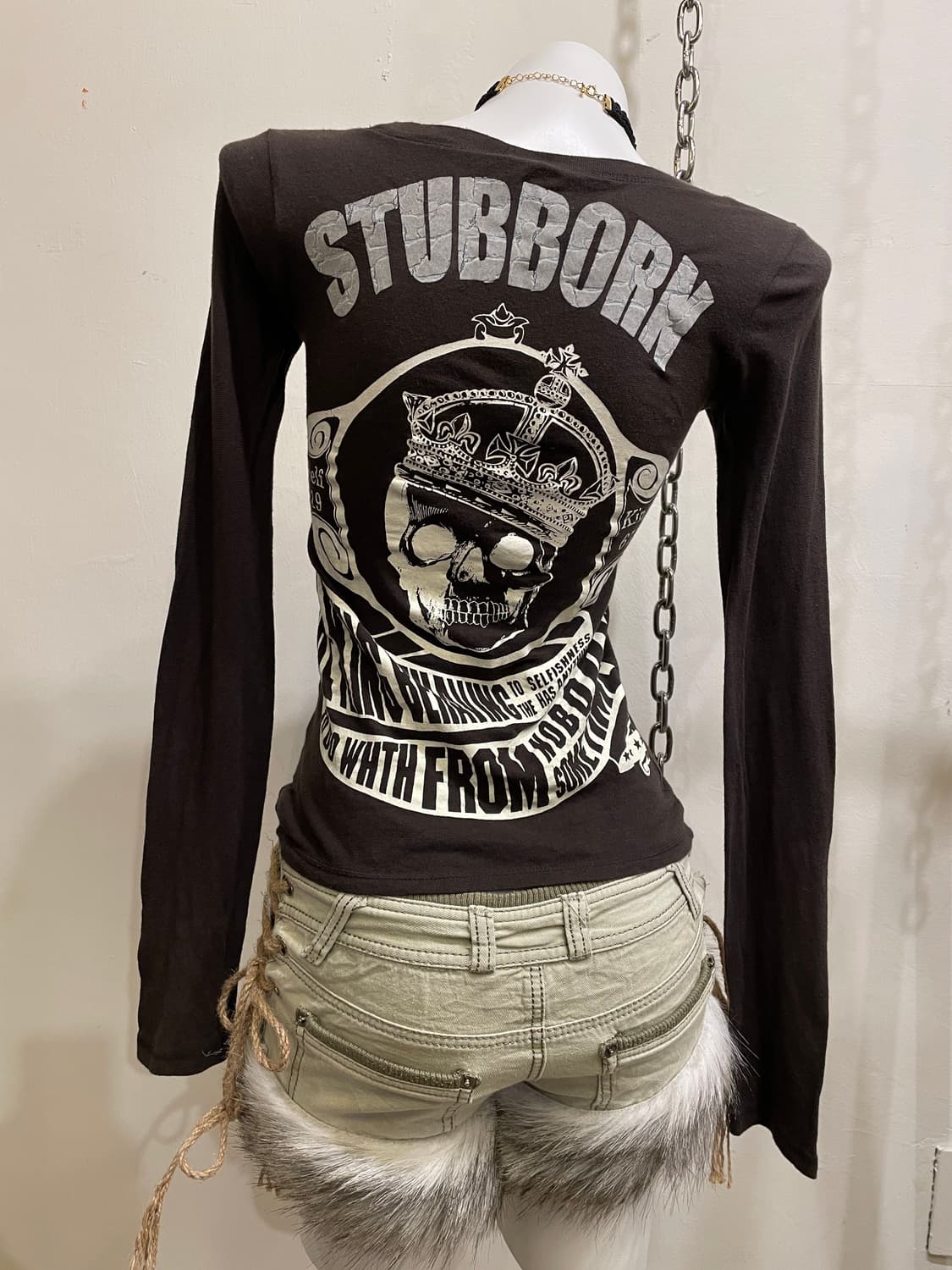 d.i.a 다이아 스컬 프린팅 브라운 롱슬리브 펑크 갸루 y2k 상품이미지2