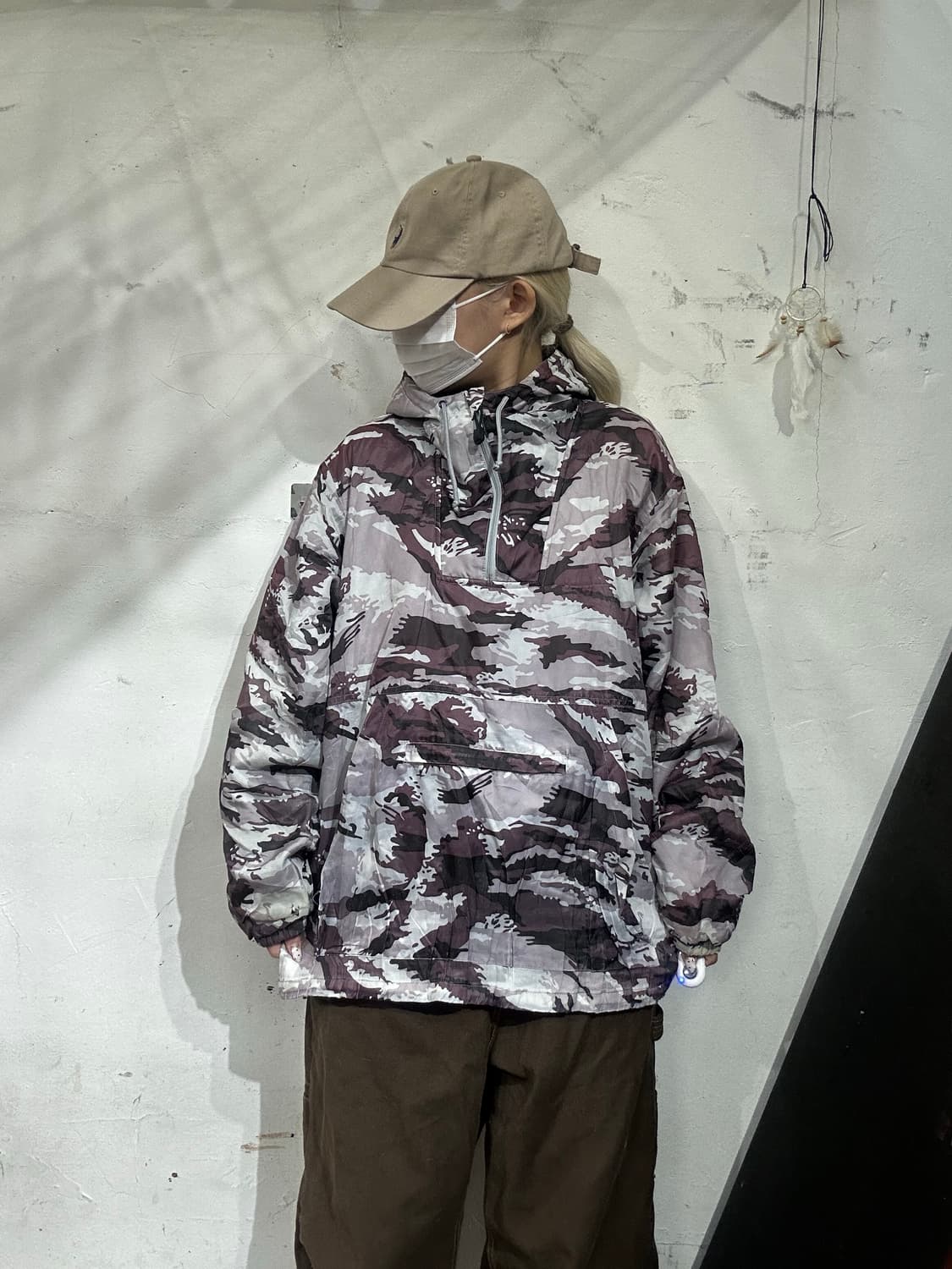 일본 빈티지 카모 후드 바람막이 아노락 점퍼 트랙 자켓 L 상품이미지2