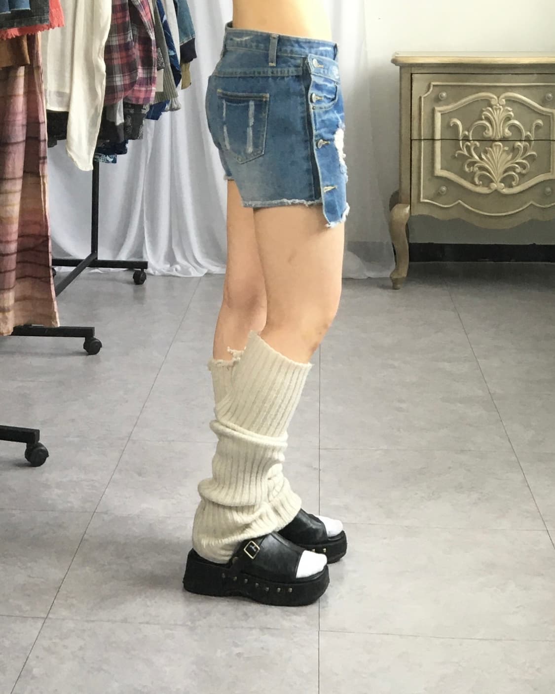 Layered point denim short 상품이미지6