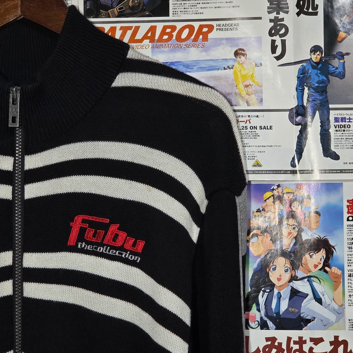 후부 올드스쿨 블랙 그레이 스트라이프 니트 집업 상품이미지3