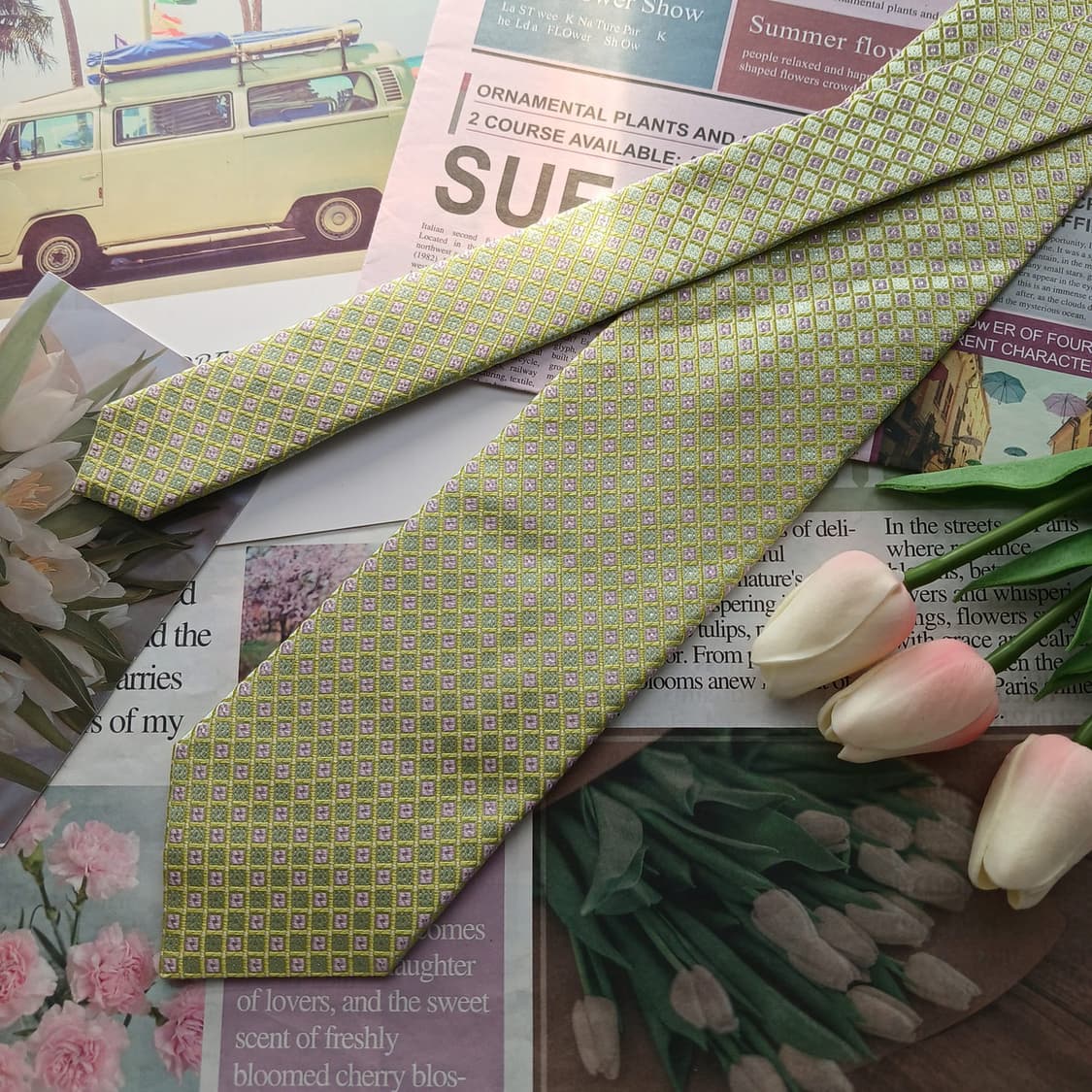 니나리치 실크 라이트그린 다이아 넥타이 8.6cm A+등급 A18744
 상품이미지3