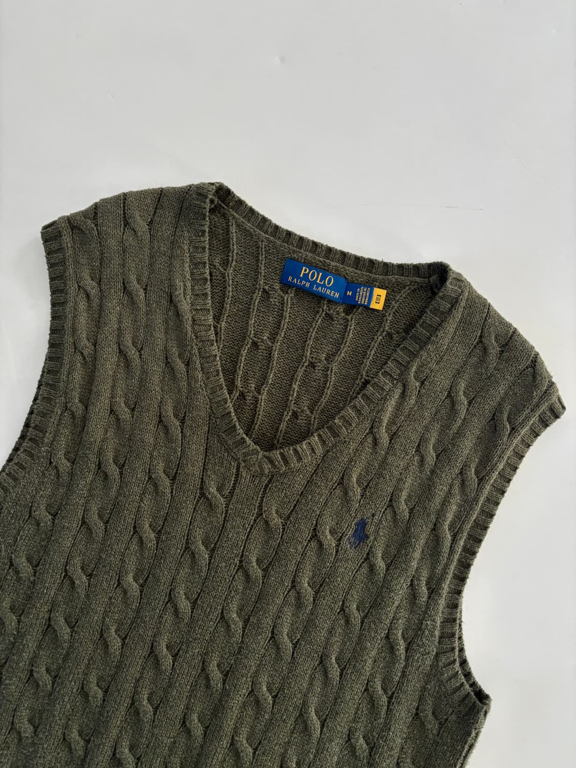 Polo 폴로 랄프로렌 신형 큐알 카키 케이블 니트 슬리브리스 상품이미지4