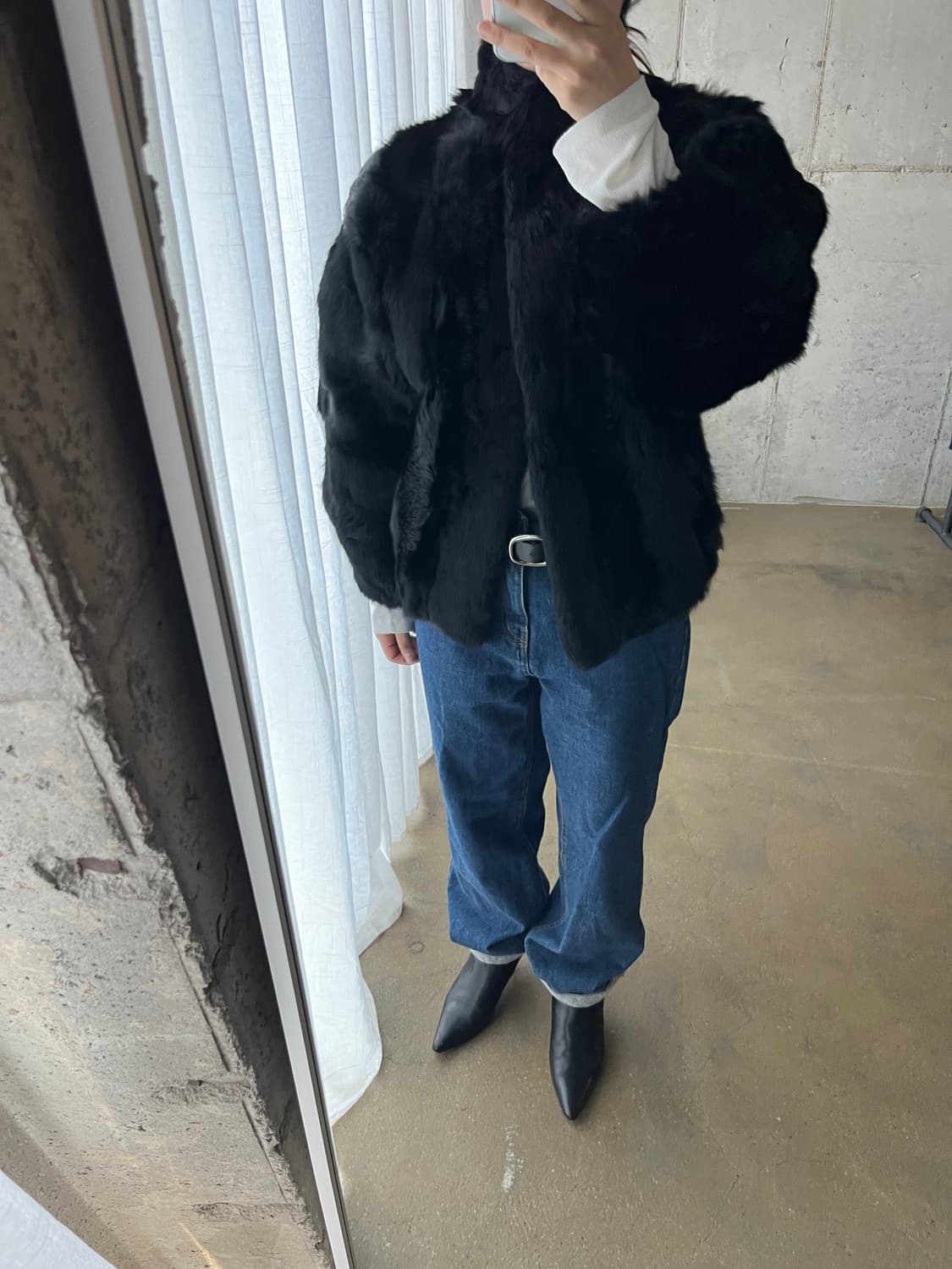 90s Genuine 천연 래빗퍼 자켓 블랙 상품이미지4