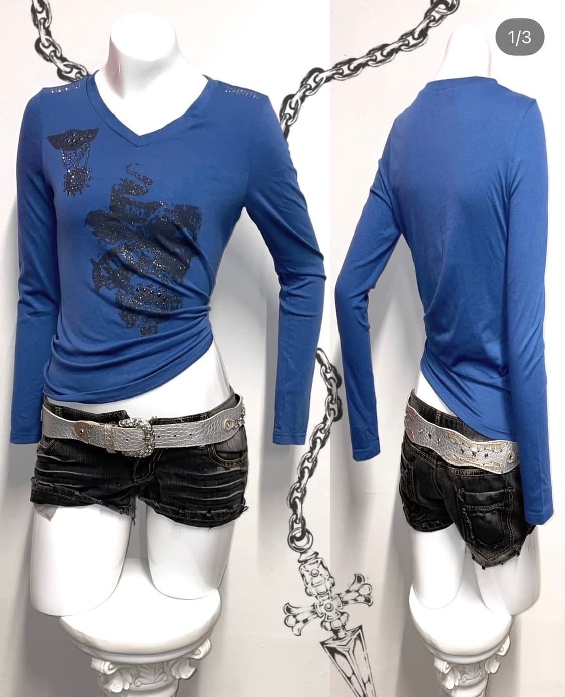 스터드 큐빅 글리터 롱슬리브 락시크 상품이미지1