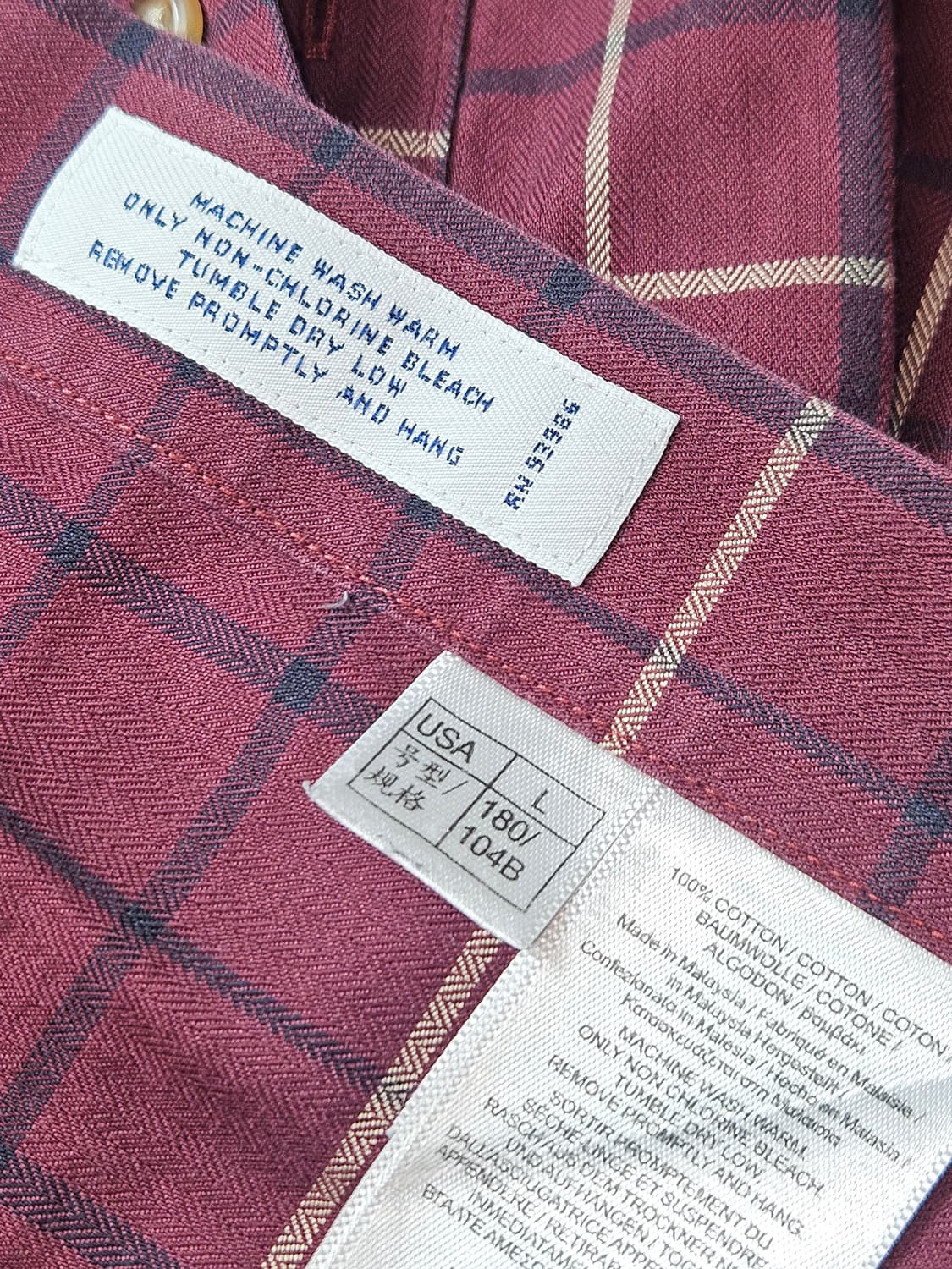 브룩스브라더스 오리지널 플란넬 체크 셔츠 와인 클래식 USA L 상품이미지3