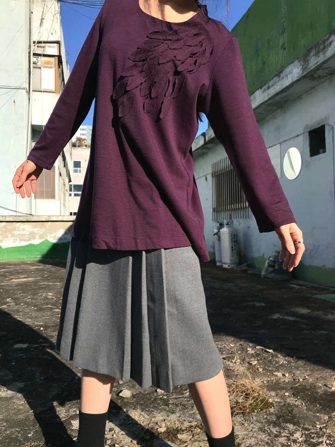 딥퍼플 나뭇잎 티셔츠 상품이미지2