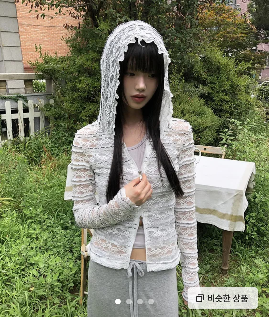 [원더원더]에푸 슬림핏 투웨이 시스루 레이스 후드집업 상품이미지1