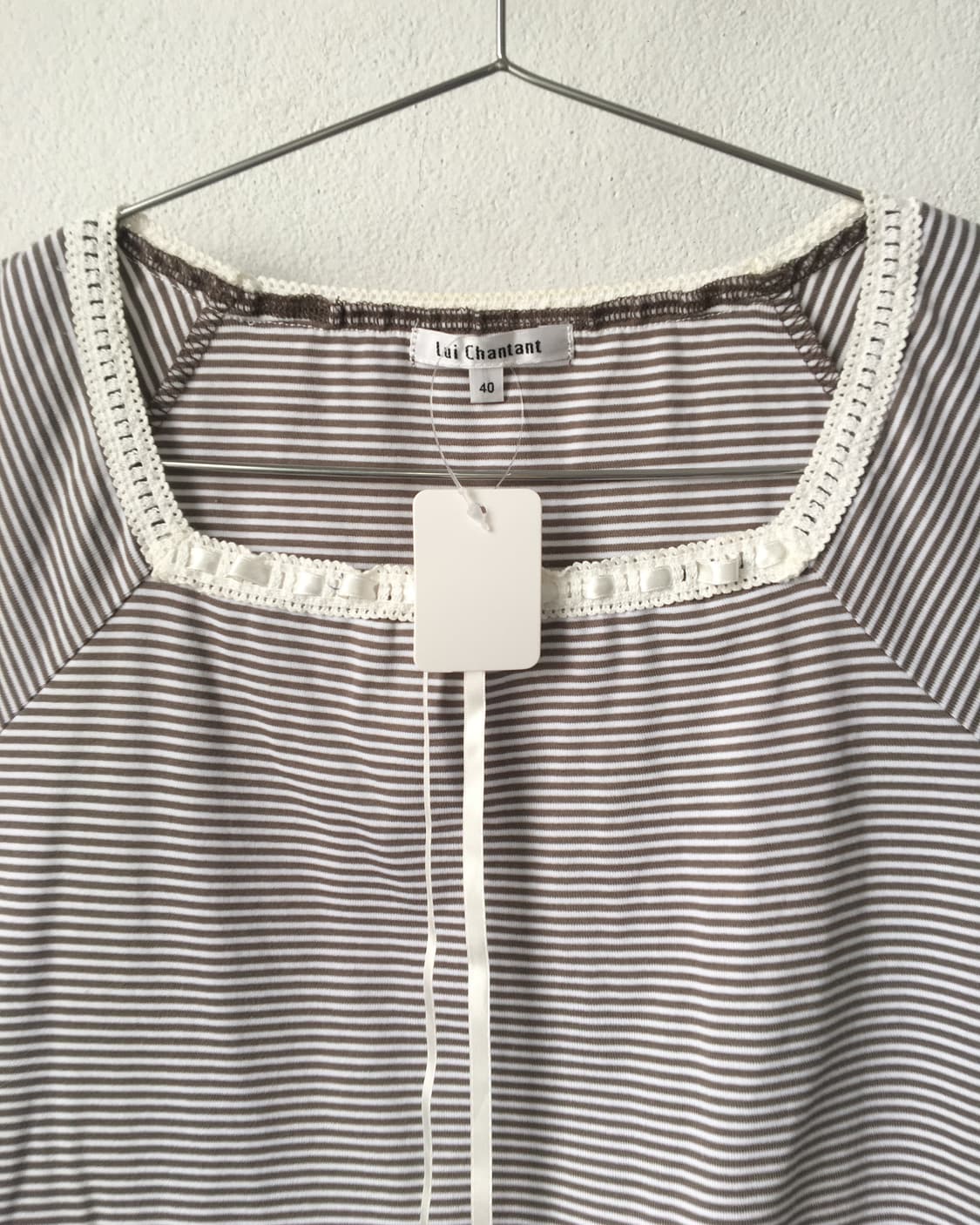 Lace trimming stripe pattern t shirt 상품이미지4