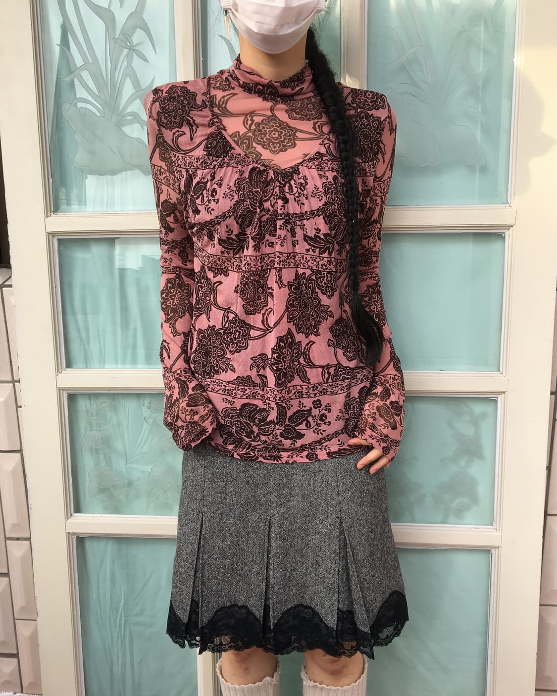 Layered point pattern high neck mesh sle 상품이미지1