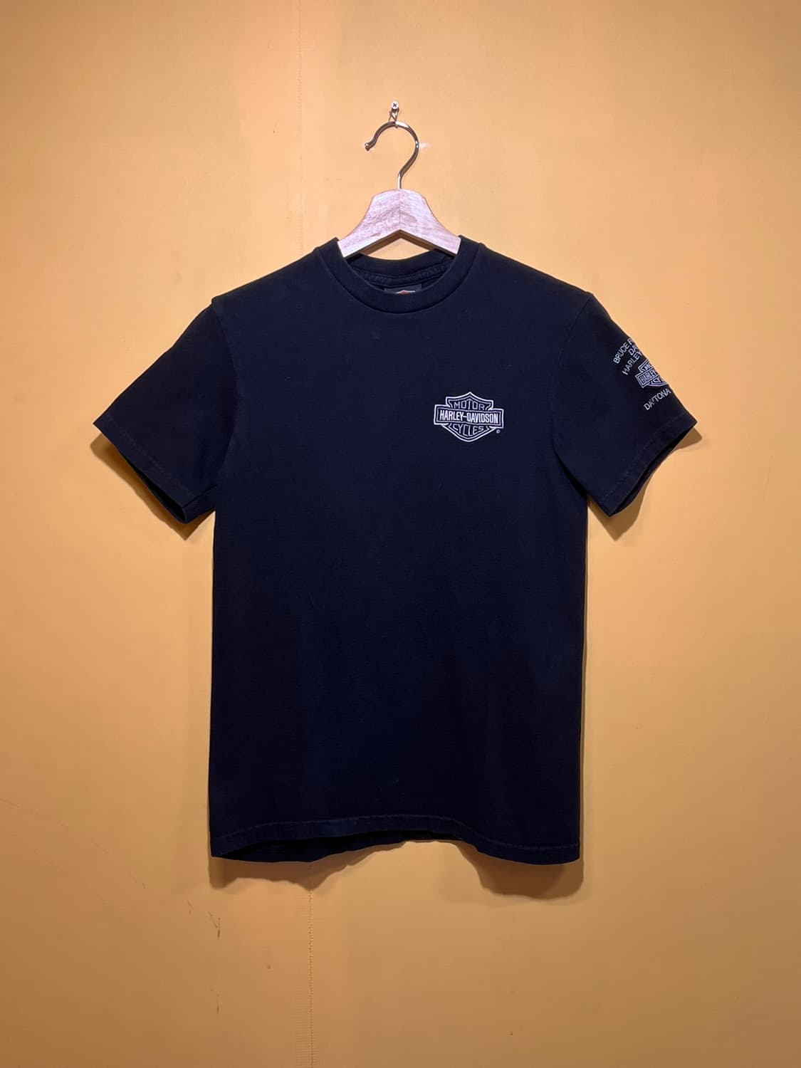 [S] 할리데이비슨 미니 자수 로고 반팔 티셔츠 블랙 캐주얼 베이직 상품이미지1