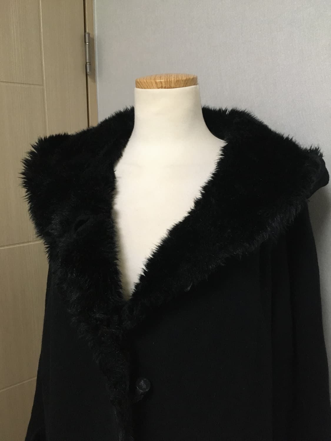 일본빈티지 블랙 울 앙고라 후드 퍼 떡볶이 코트 모리걸 미니멀 상품이미지4