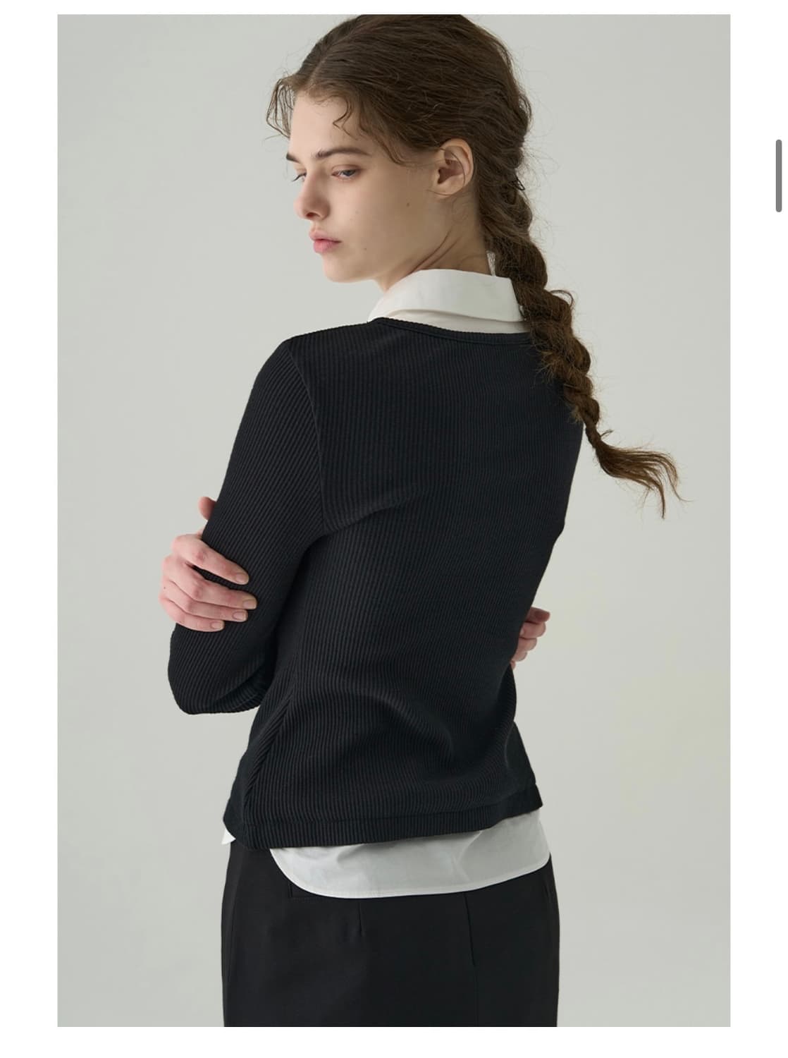 (새상품)(S) 드로우핏 우먼 포엠 레이어드 카라 셔츠 탑 [BLACK] 상품이미지7