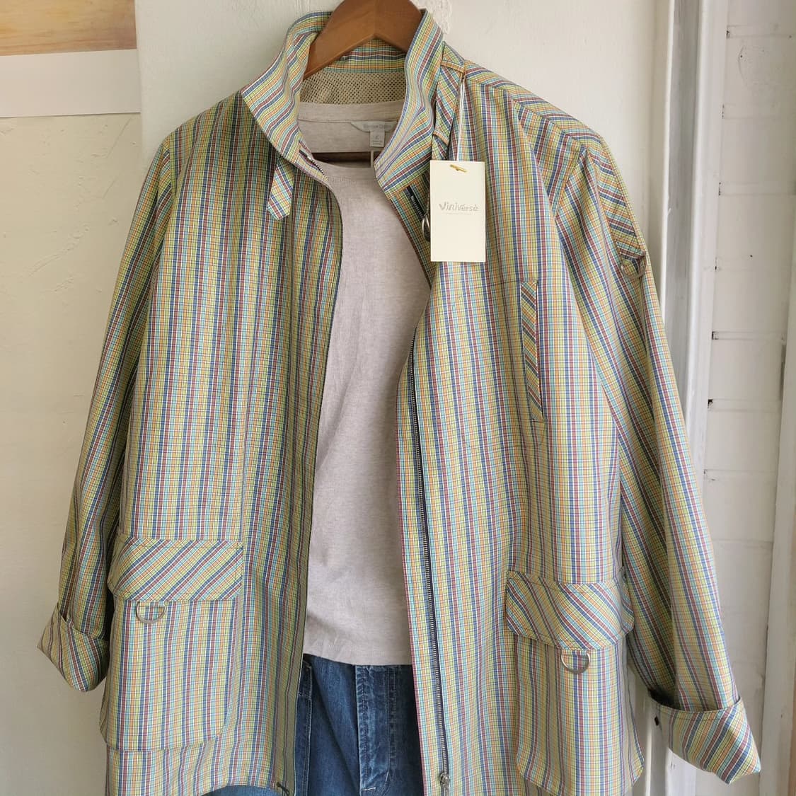 kaoryinu 레인보우체크 하이넥 자켓 상품이미지1