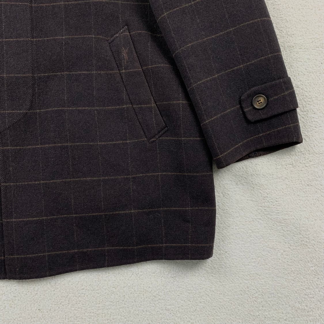 입생로랑 YSL 자수로고 브라운 체크 울 하프코트 상품이미지5