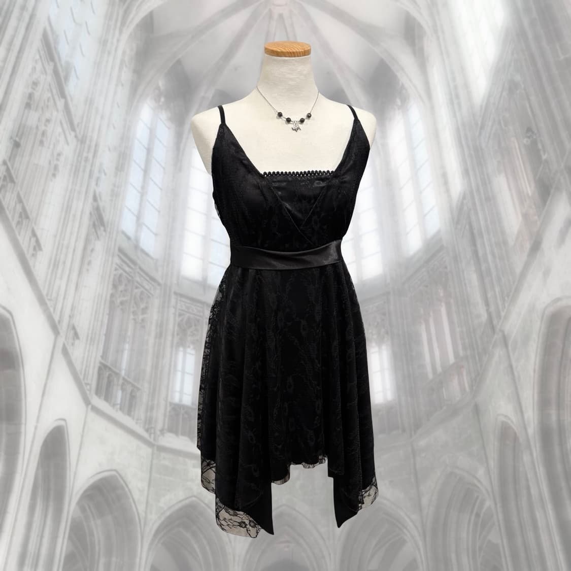블랙 레이스 리본 슬립 미니 원피스 갸루 고딕 상품이미지2
