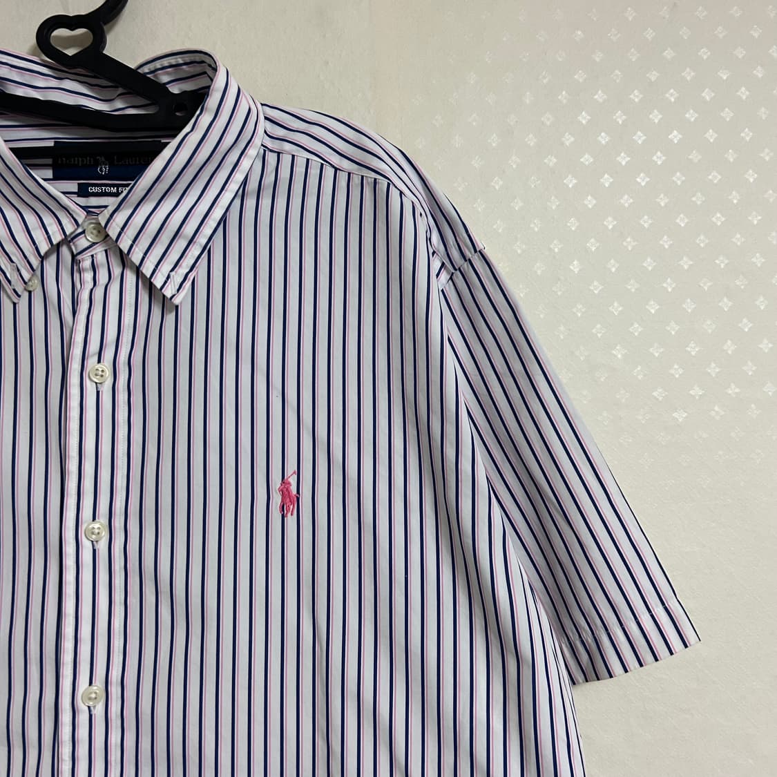 폴로 랄프로렌 스트라이프 반팔 셔츠 핑크 네이비  상품이미지5