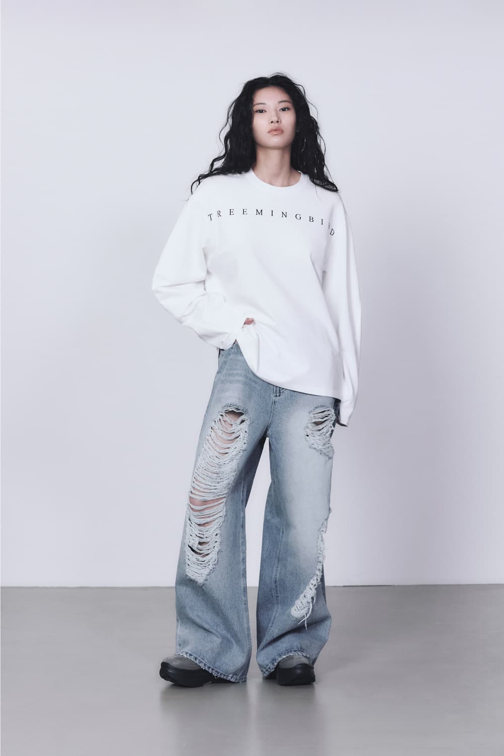 트리밍버드 스크래치 데미지 데님 팬츠 블루 상품이미지2