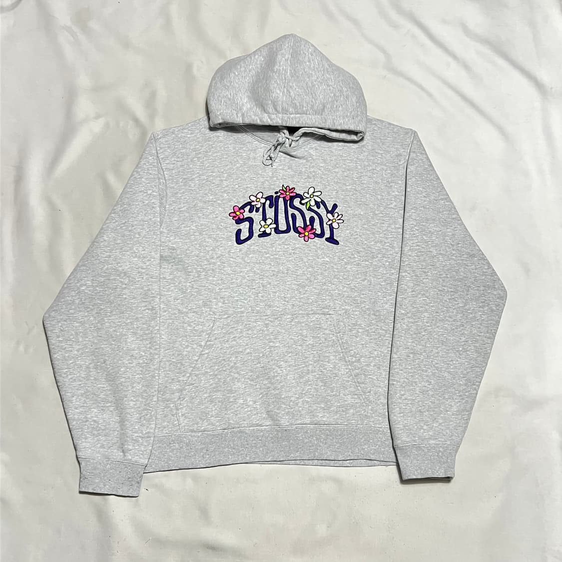 XXL 스투시 플라워 자수 기모 그레이 후드티 상품이미지2