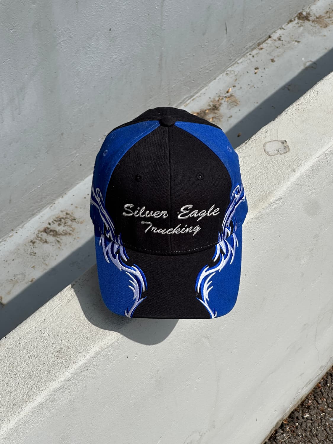 [M-L] Port Authority 블루 블랙 그래픽 빈티지 볼캡 모자 상품이미지1