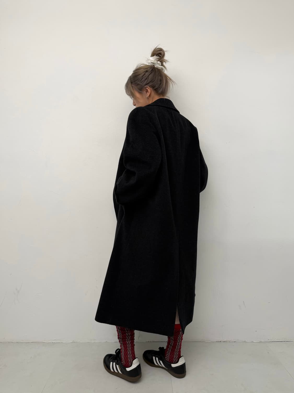 블랙 오버핏 롱 코트 상품이미지2