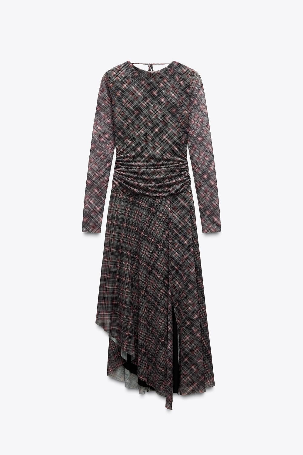 자라 체크 튤 드레이프 원피스 (쉬폰) 상품이미지1