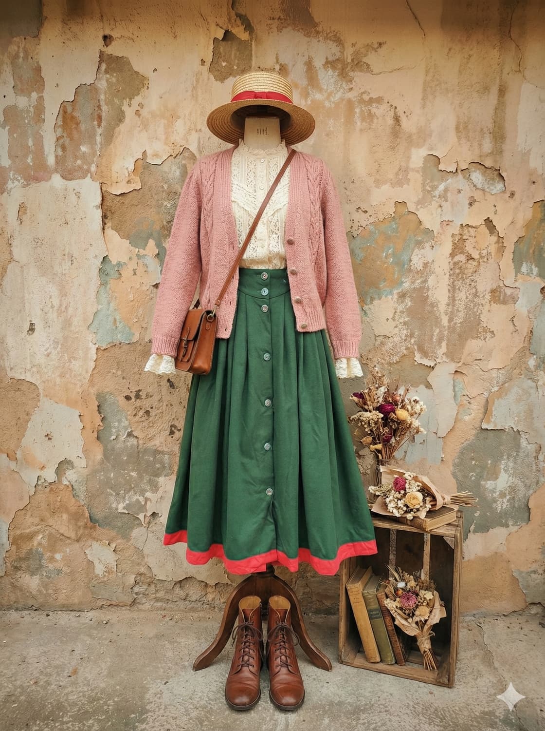 '머쉬룸 버튼 딥그린 훌 스커트 상품이미지2