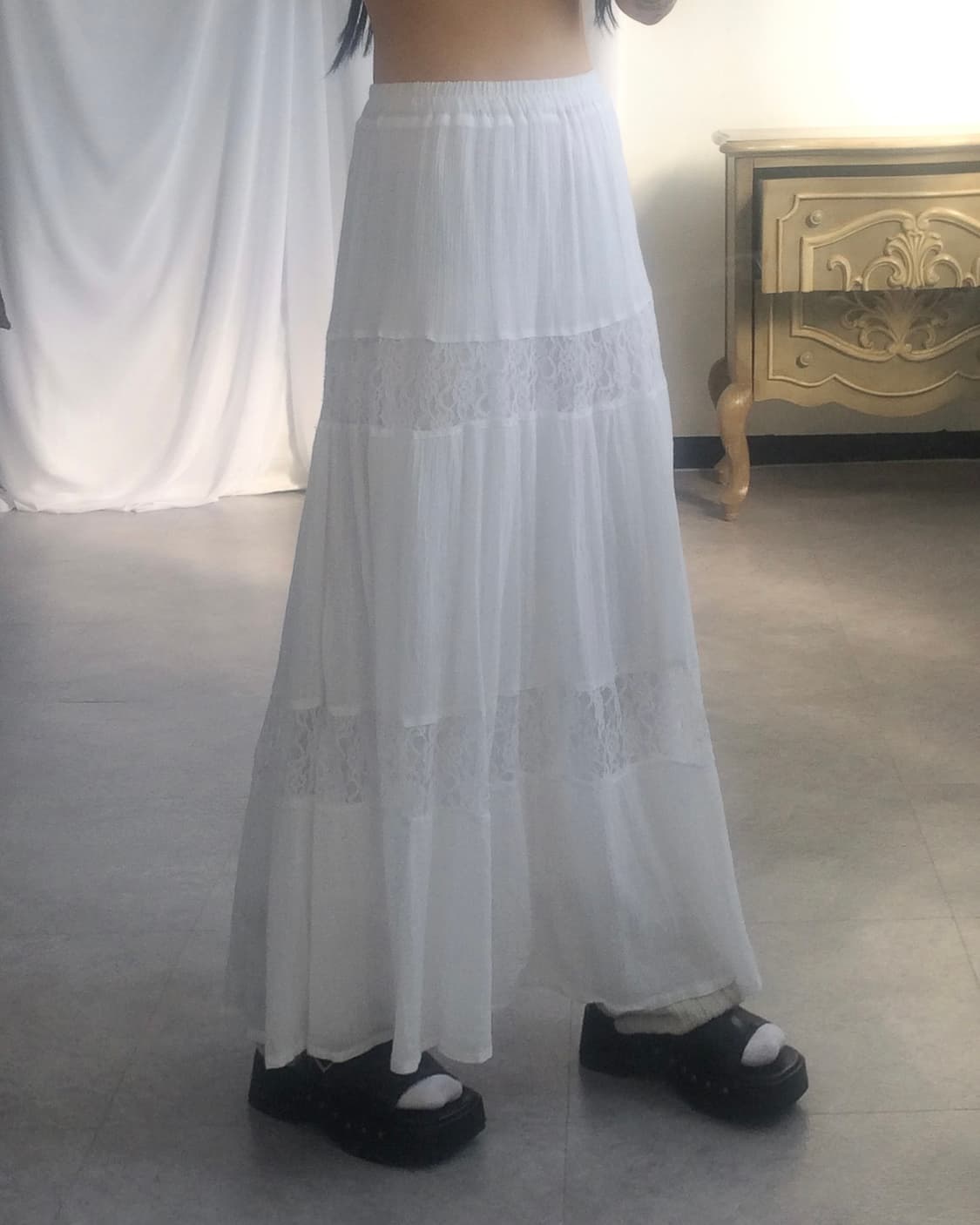 Lace layered white long skirt 상품이미지6