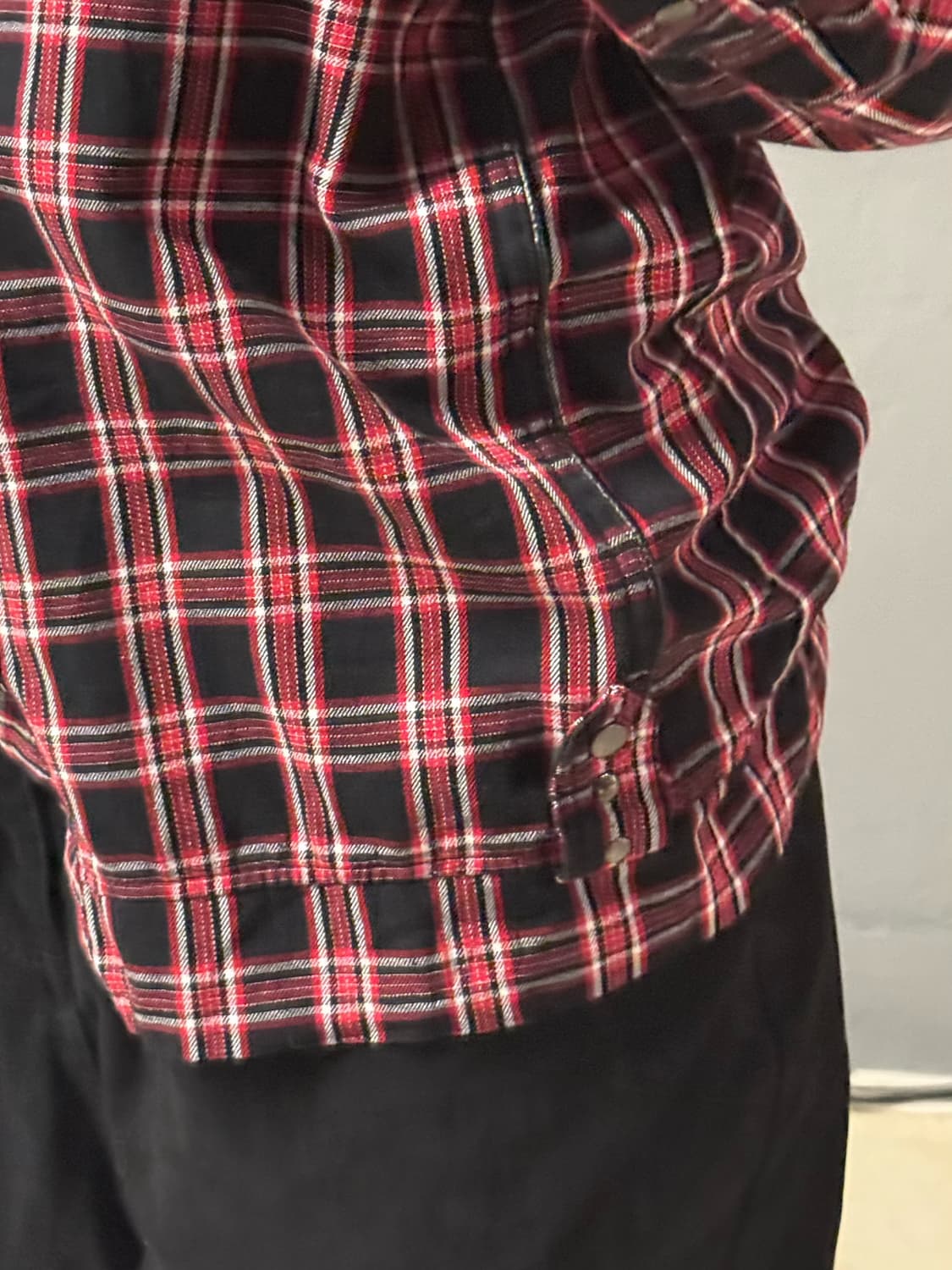 red check zipper detail hood shirt 상품이미지3