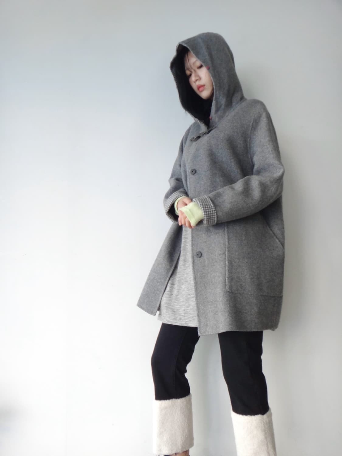 Hound check reversible hoody coat / grey 상품이미지1