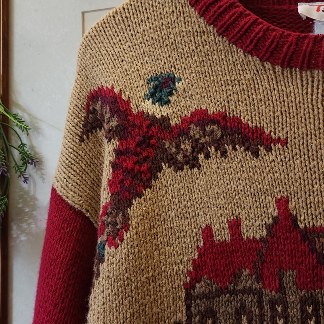 90s 빈티지 핸드메이드 니트 원피스 컨트리 강아지 프린팅 코튼 니트 M 상품이미지7