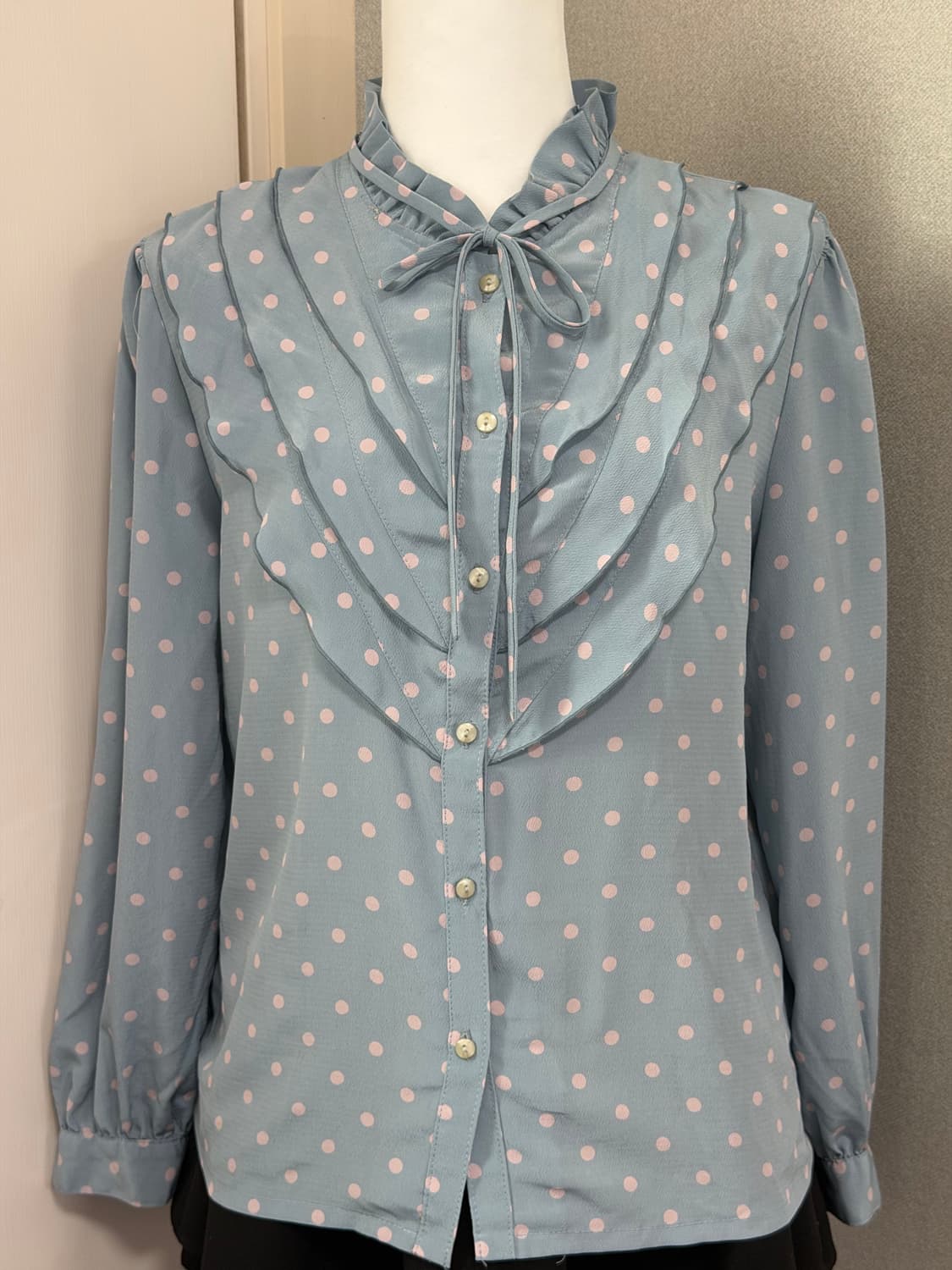 빈티지 민트핑트 도트 블라우스  상품이미지2