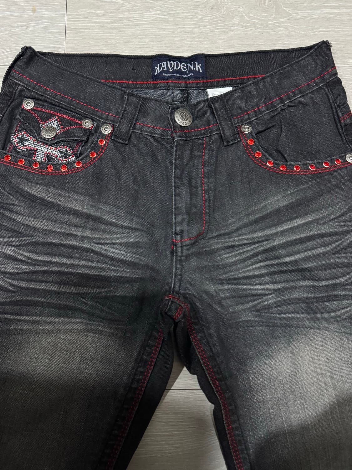 [30] KAYDEN.K 워싱 스크리트 블랙진 상품이미지3