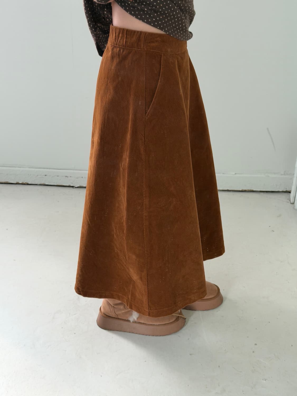 일본빈티지 카멜 코듀로이 플레어스커트 상품이미지2