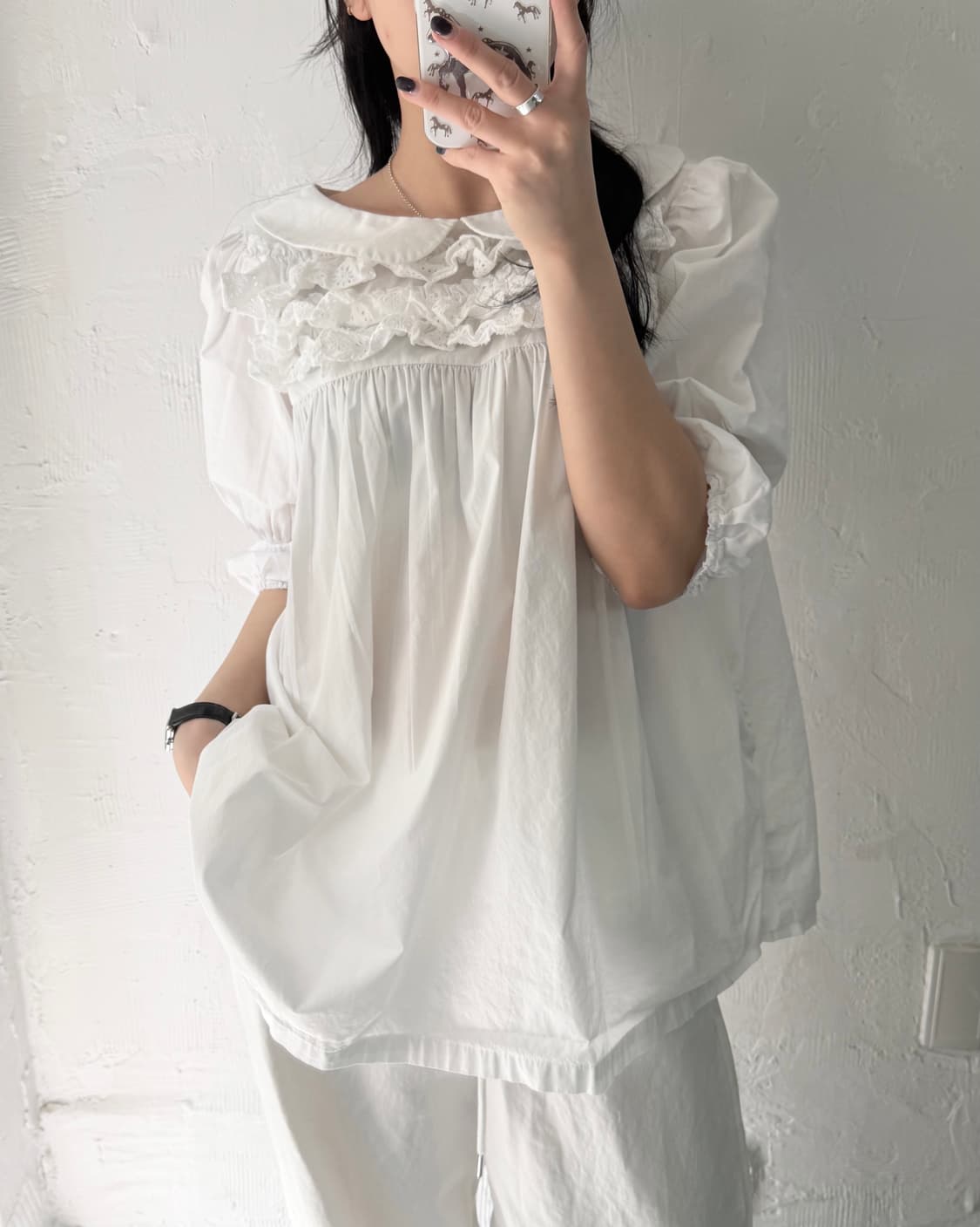 꼼데가르송 걸 화이트 레이스 자수 셔츠 상품이미지1