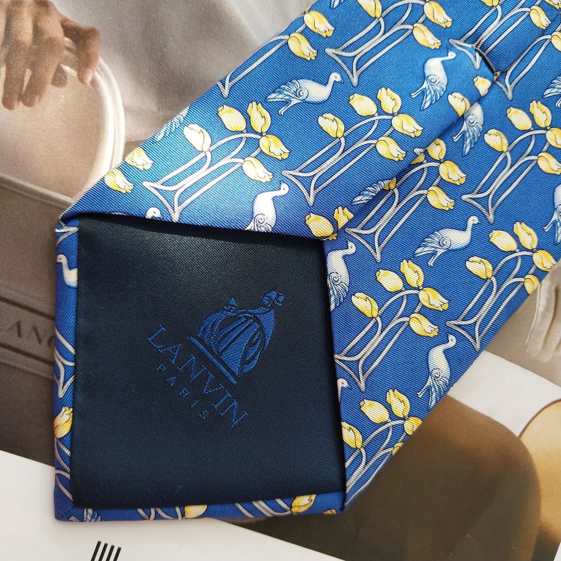 랑방 블루 버드 플라워 패턴 넥타이 9.5cm A+~A등급 K2413 상품이미지7