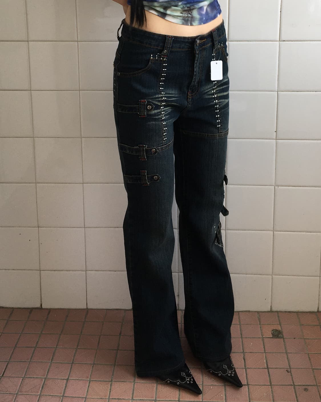 Stitch point belted denim pants 상품이미지7