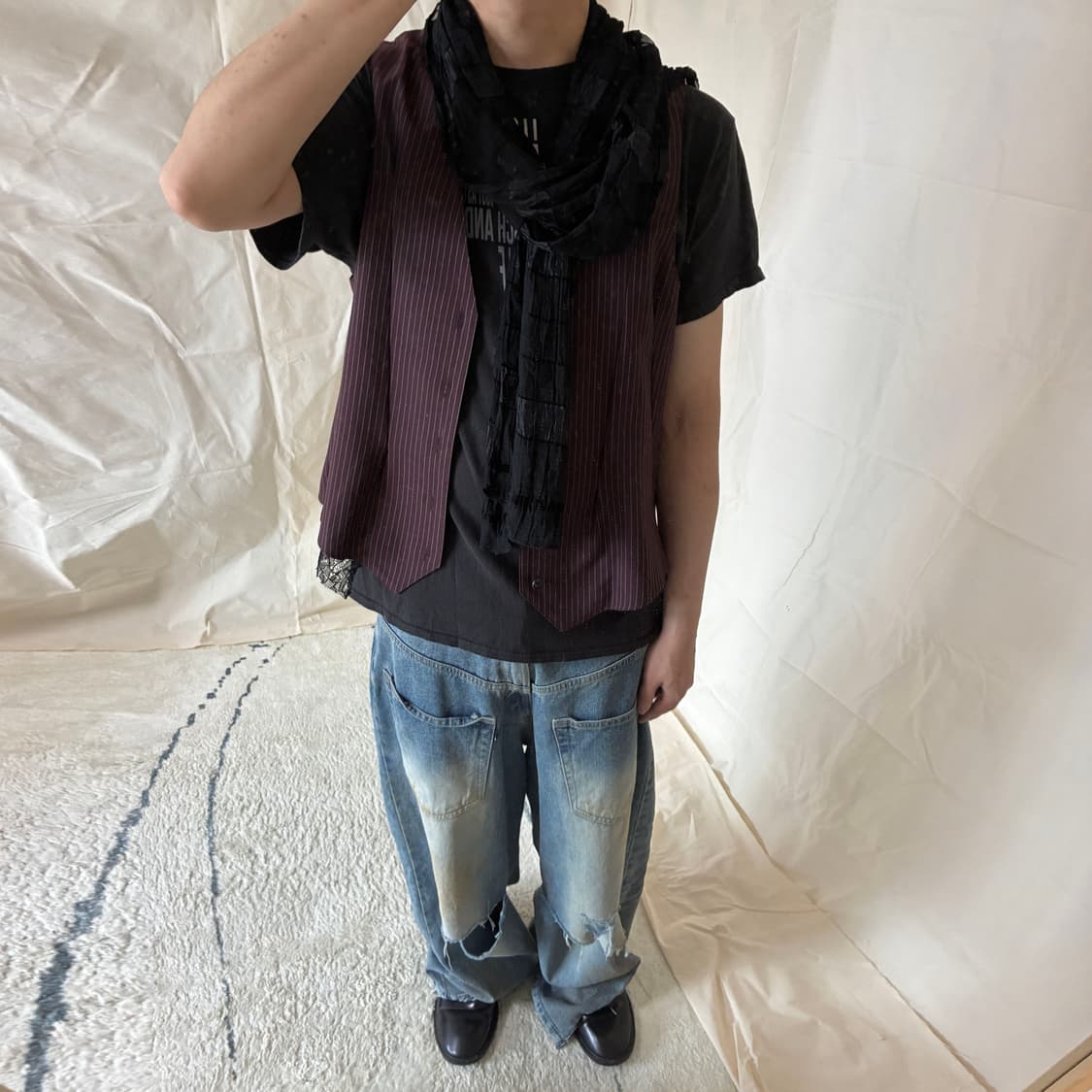 sulvam 24AW Stripe Lace Vest 상품이미지3