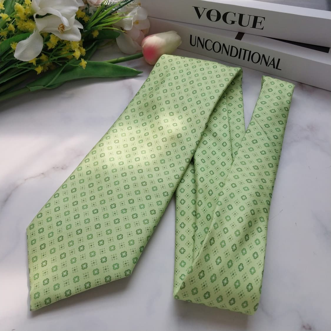 앤드류스타이 실크 라이트그린 플라워 패턴 넥타이 9cm A+등급 K804 상품이미지5
