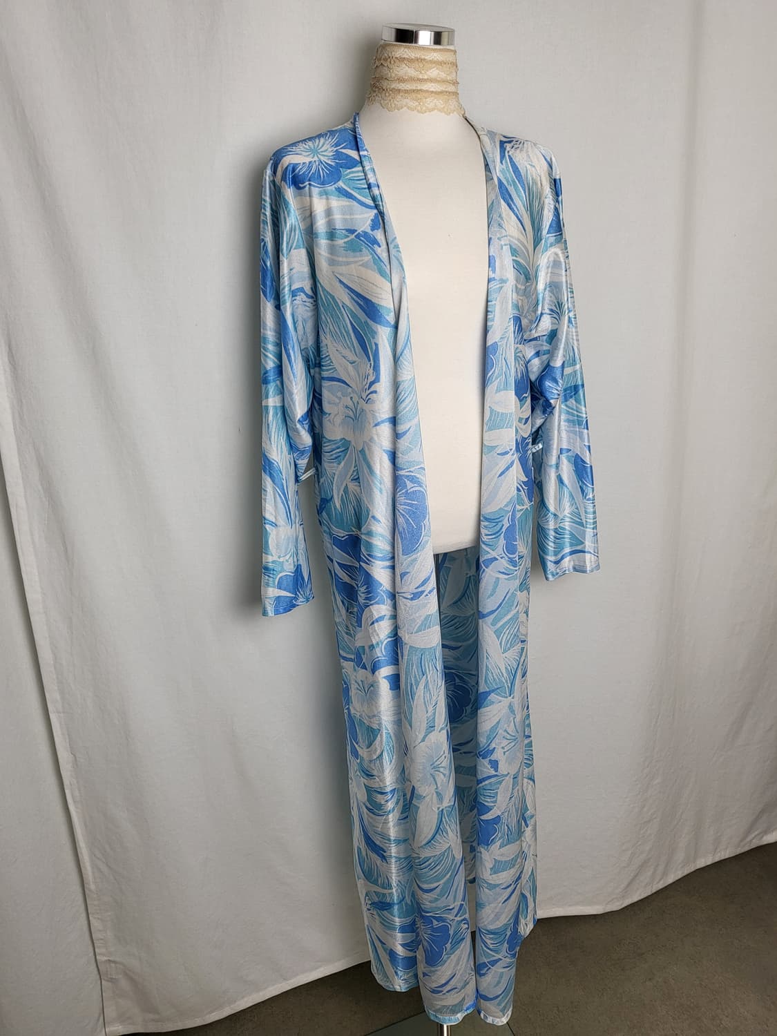 빈티지 아쿠아 슬립 롱 로브 가운 상품이미지2