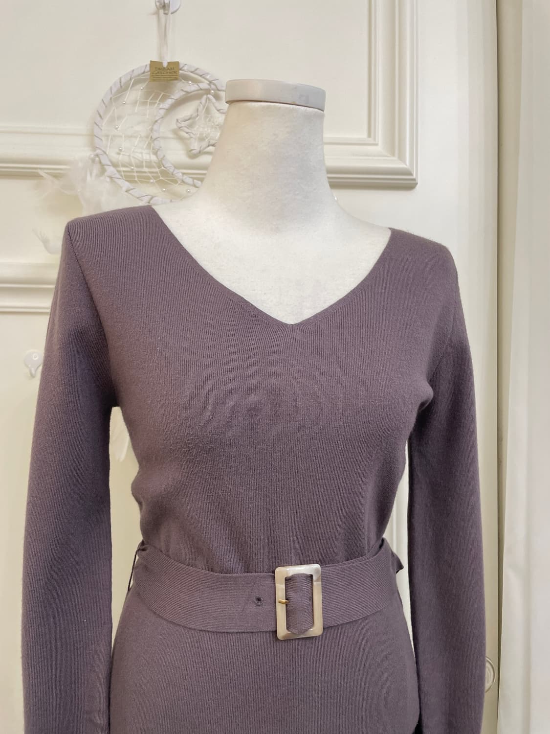 deep purple brown belt point v-neck knit 상품이미지6
