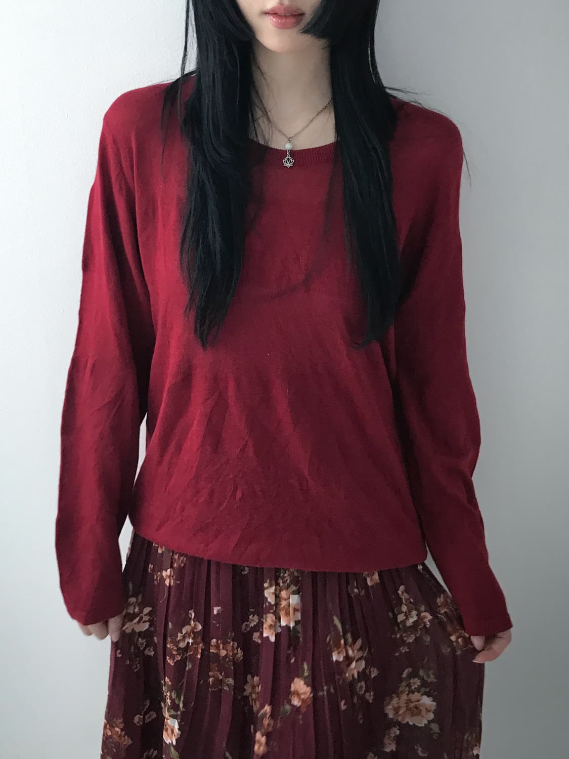 Burgundy Flower Chiffon Skirt 상품이미지10