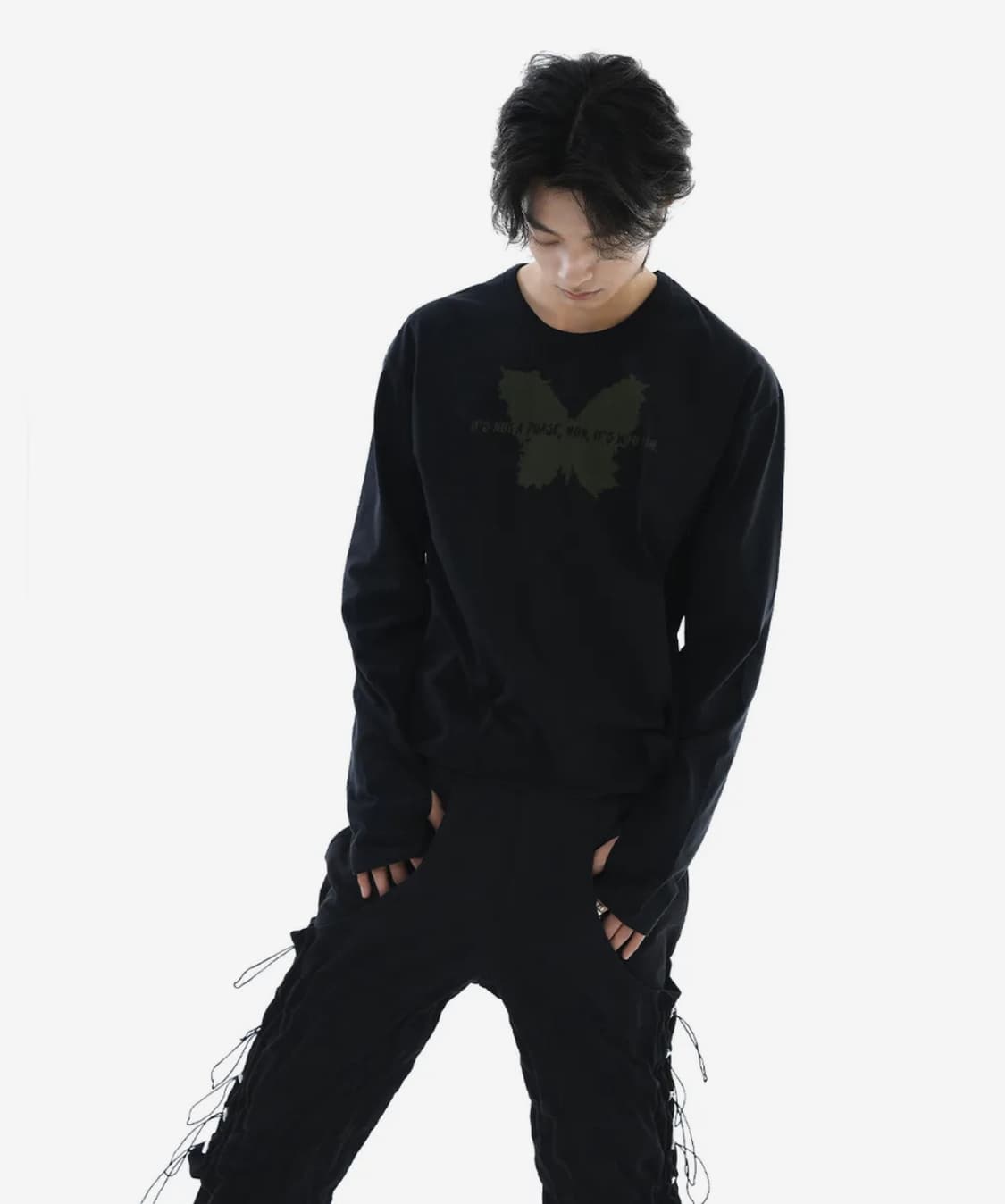 헤오진 플레어 베어리언트 레이어드 와이드 코튼팬츠 블랙  상품이미지6