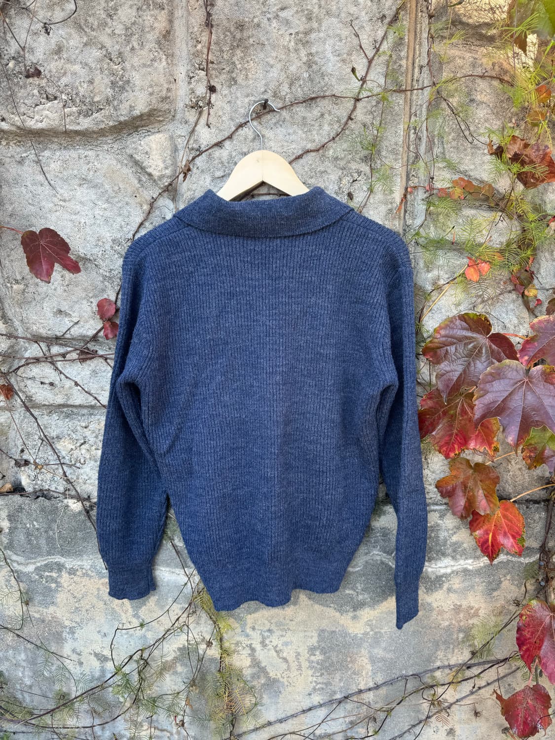 80s 랭글러 오픈 카라 니트 네이비 레이어드 상품이미지2