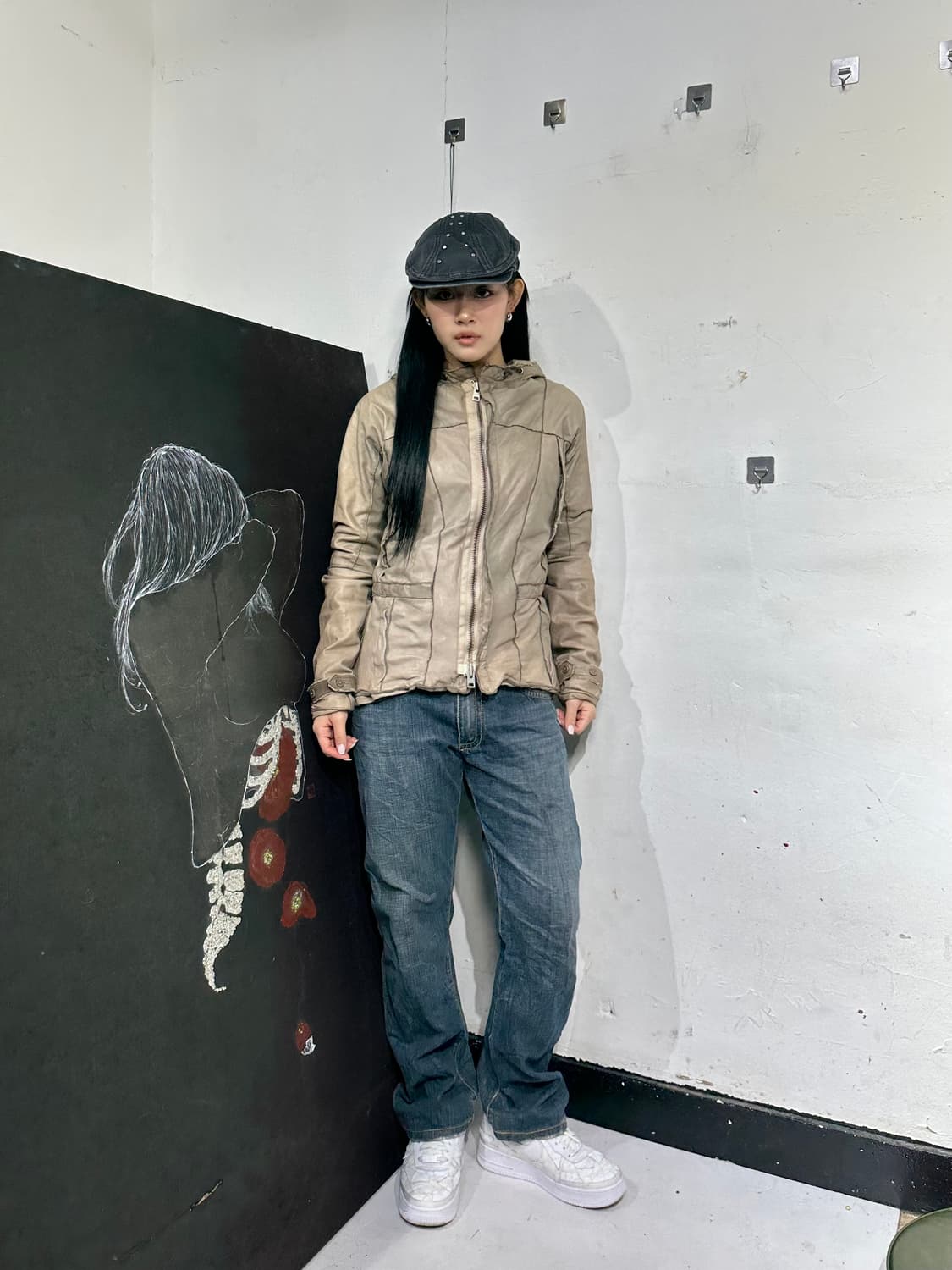 Jpn nonoyes 가죽 롱후디 하이넥 자켓 상품이미지4