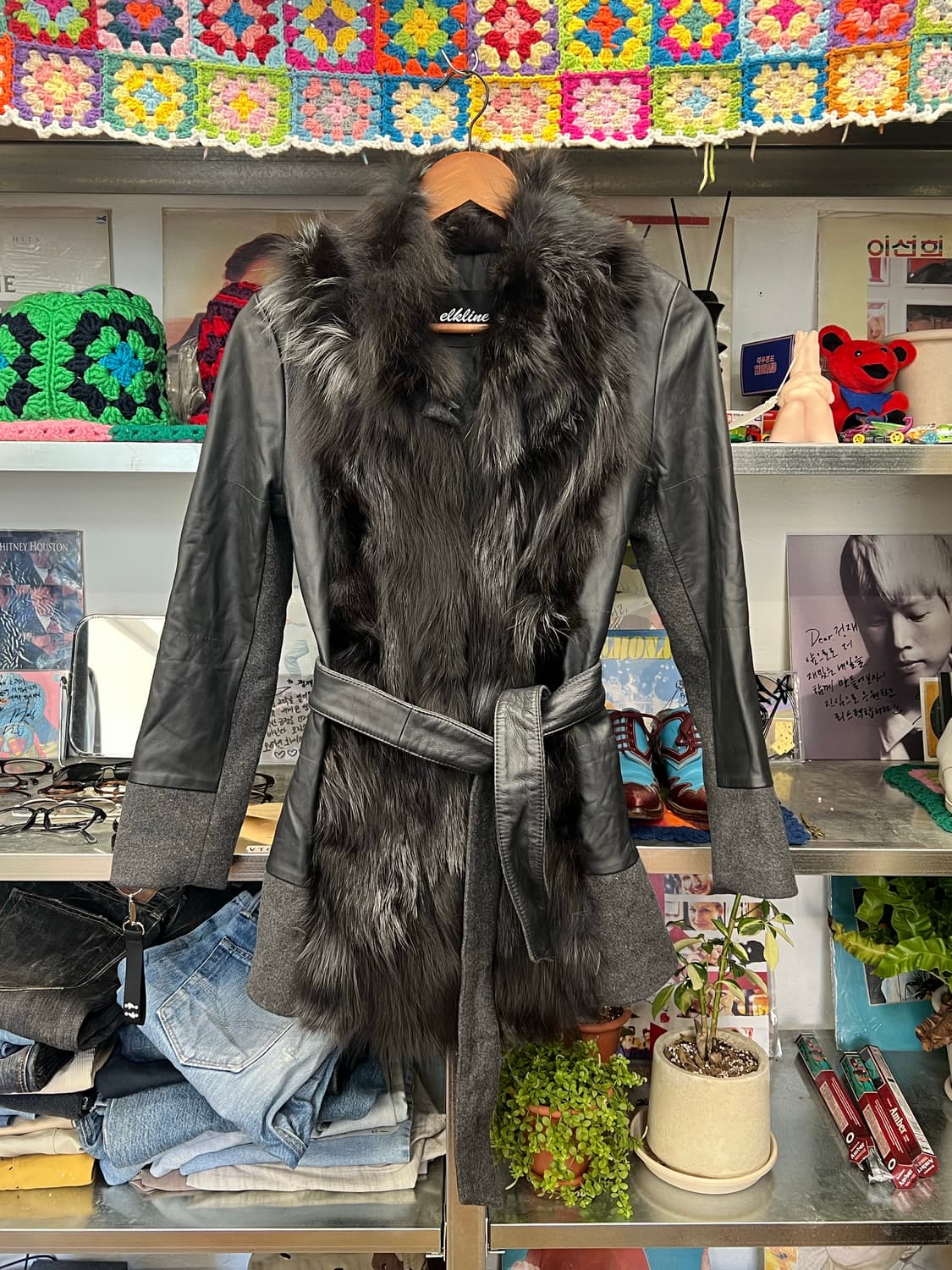 elkline Y2K Real Fur Leather Belted Coat 상품이미지1